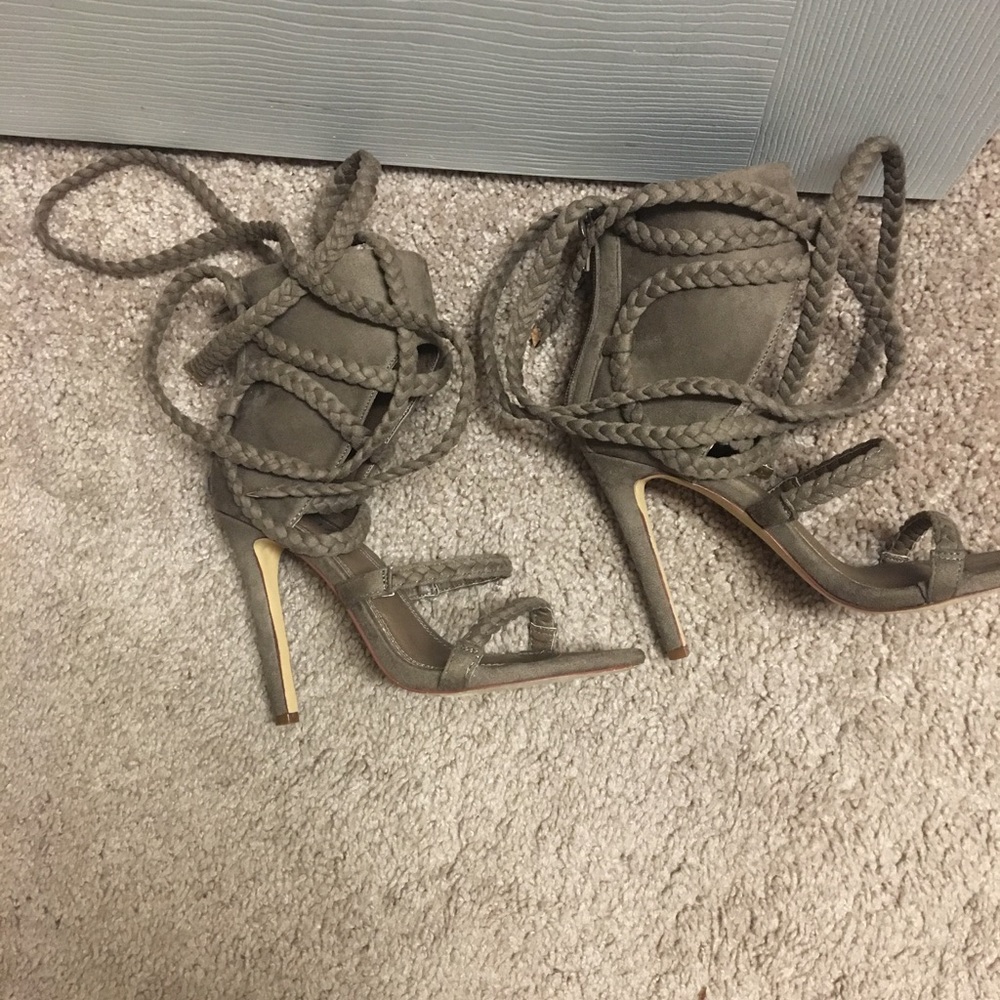 Liliana Suede Taupe Rope Wrap Heeled Sandals
